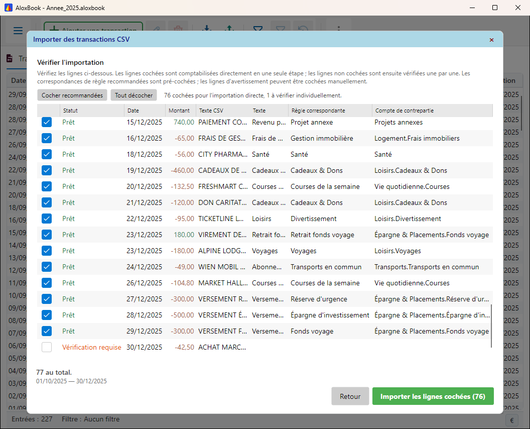 Import CSV avec prévisualisation