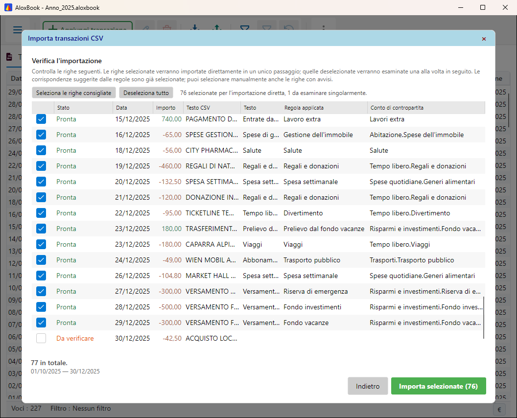Importazione CSV con anteprima